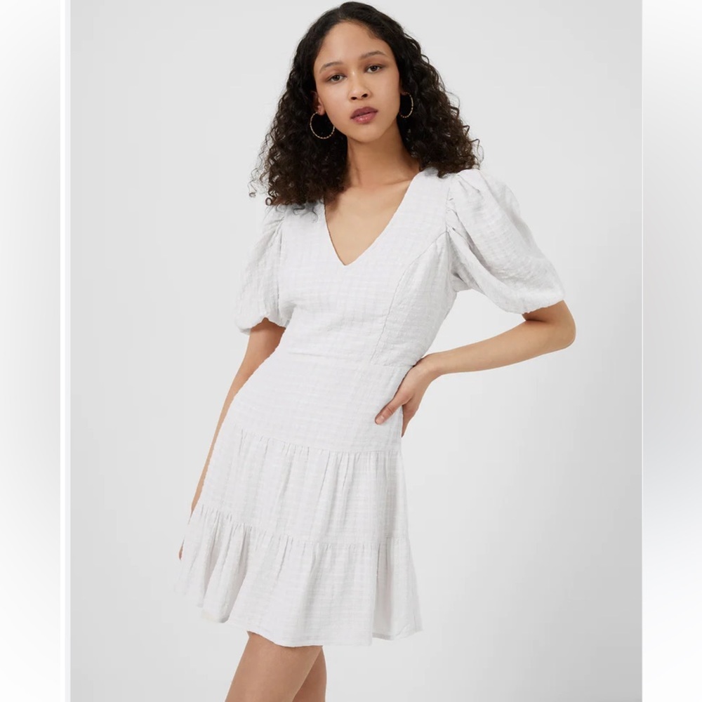 French Connection Birch Gingham Tiered Dress in White